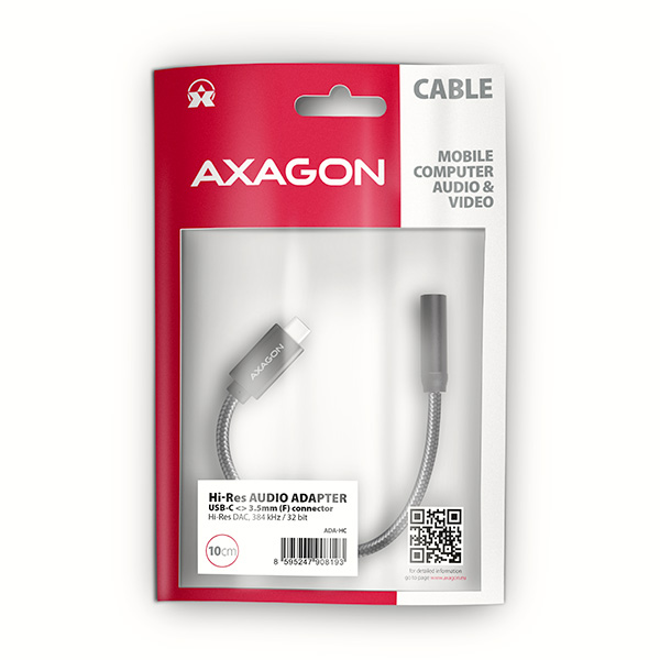 AXAGON ADA-HC, USB-C na 3.5mm jack - Hi-Res DAC audio adaptér, 384kHz/ 32bit, stereo 