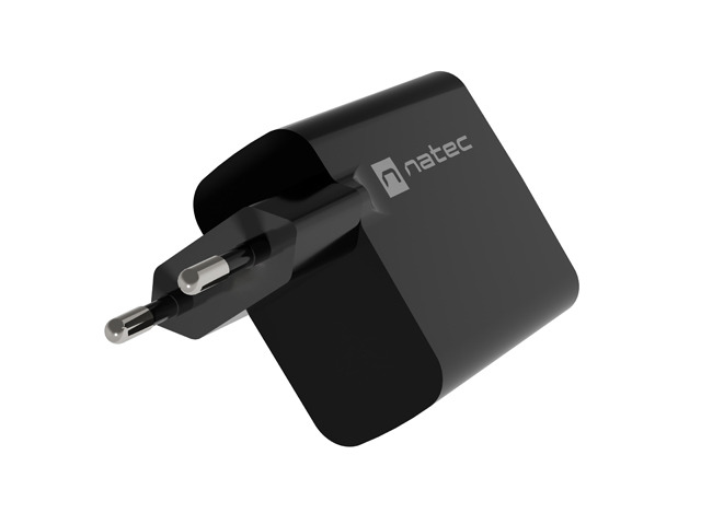 Univerzálna USB nabíjačka Natec RIBERA GaN 65W, 1X USB-A, 1X USB-C, Čierna 