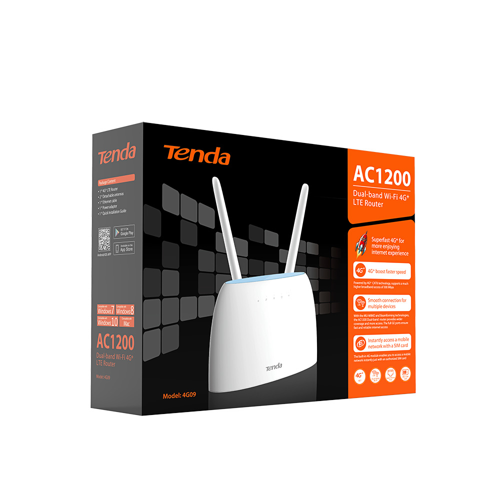 Tenda 4G09 Wi-Fi AC1200 4G+ LTE smerovač + SIM O2 GO, VPN, LTE Cat.6, IPv6, CZ App 