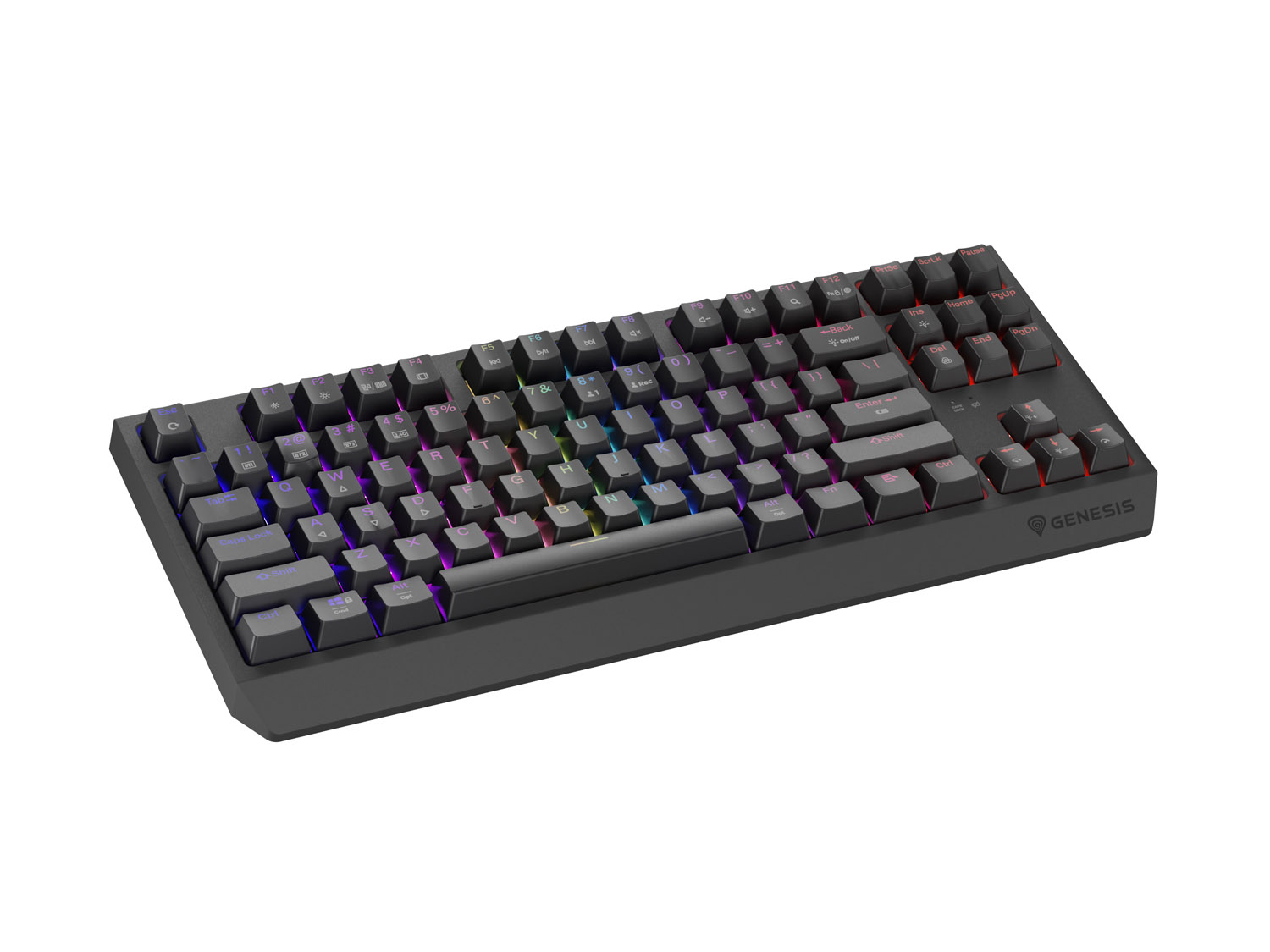 GENESIS herná klávesnica THOR 230/ TKL/ RGB/ Outemu Red/ Bezdrôtová USB + Bluetooth/ US layout/ Čierna 