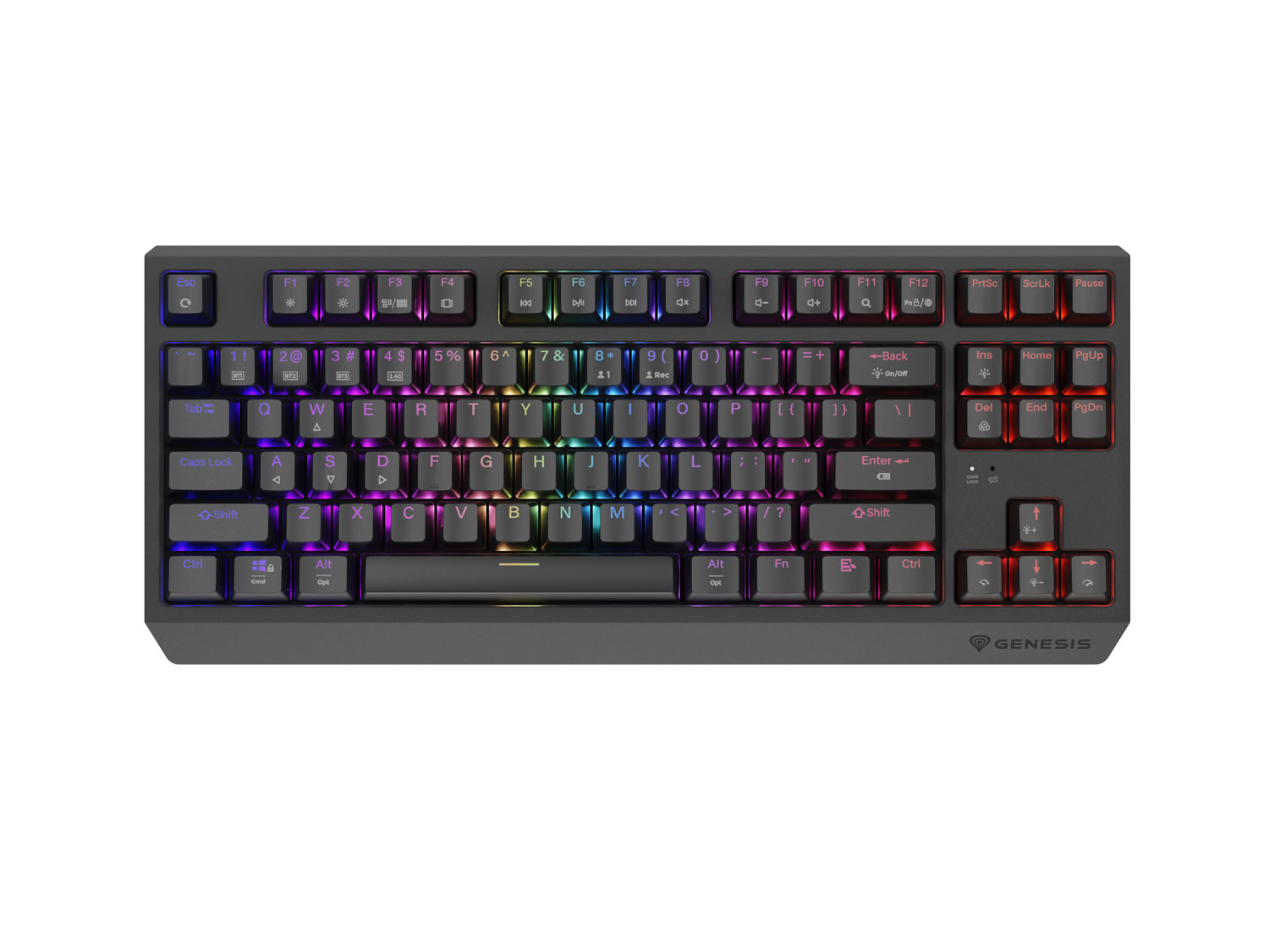 GENESIS herná klávesnica THOR 230/ TKL/ RGB/ Outemu Red/ Bezdrôtová USB + Bluetooth/ US layout/ Čierna
