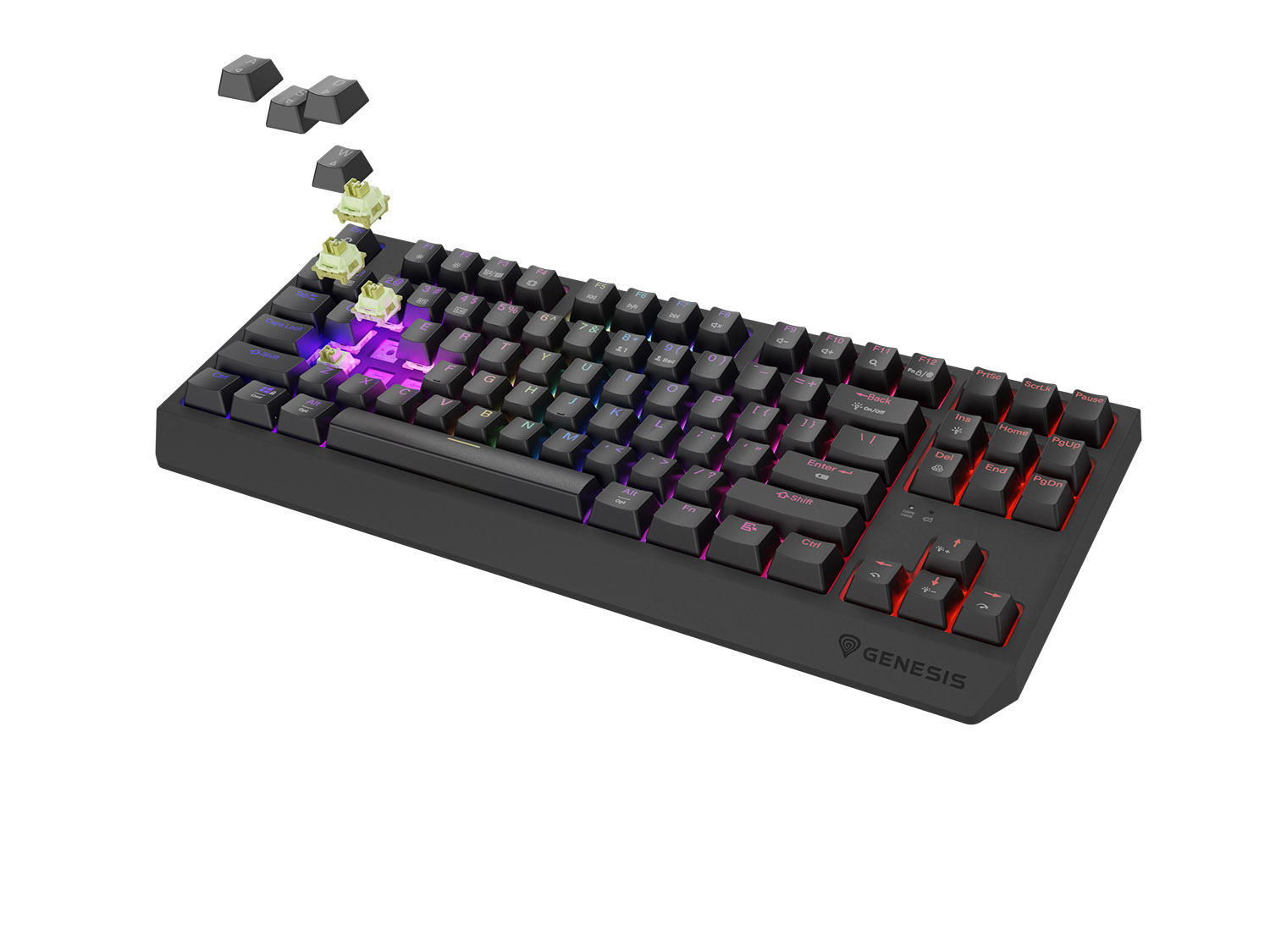 GENESIS herná klávesnica THOR 230/ TKL/ RGB/ Outemu Silent Lemon/ Bezdrôtová USB + Bluetooth/ US layout/ Č 