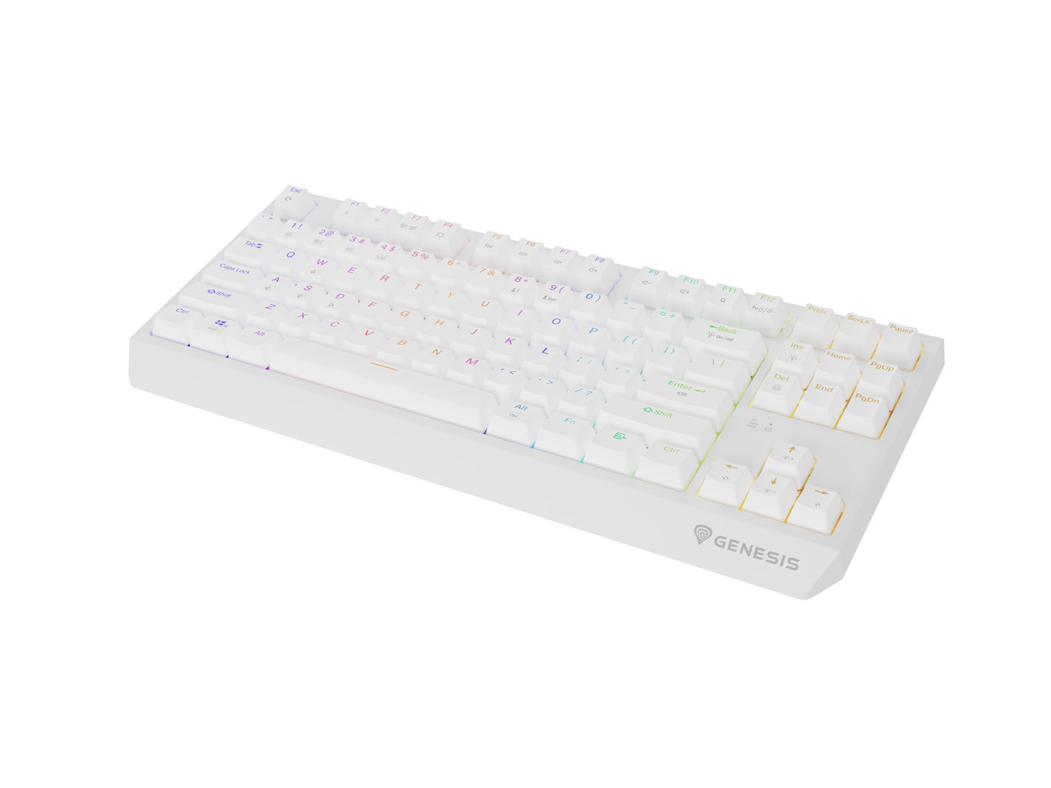 GENESIS herní klávesnice THOR 230/ TKL/ RGB/ Outemu Red/ Bezdrátová USB + Bluetooth/ US layout/ Bílá 