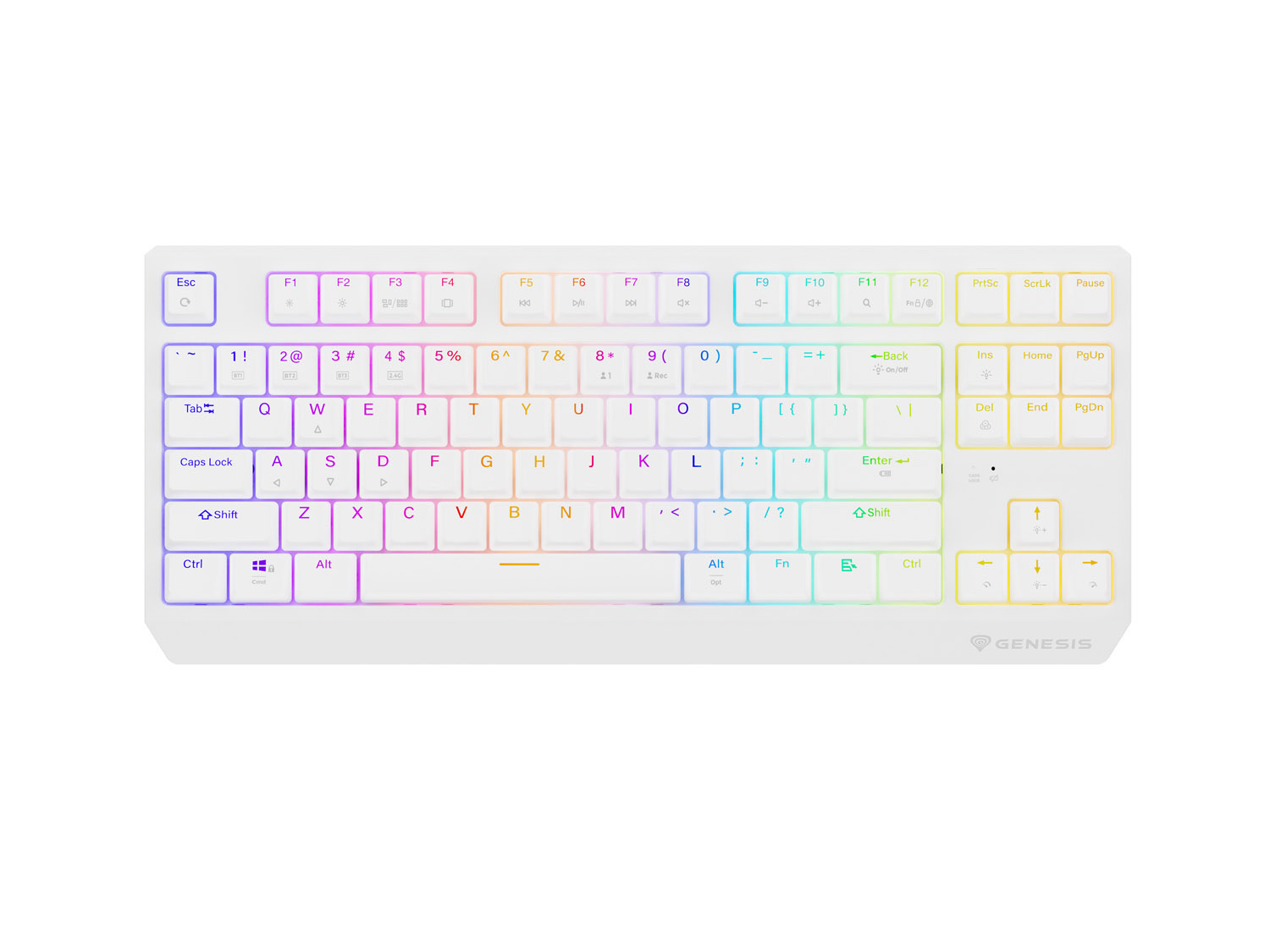 GENESIS herní klávesnice THOR 230/ TKL/ RGB/ Outemu Red/ Bezdrátová USB + Bluetooth/ US layout/ Bílá