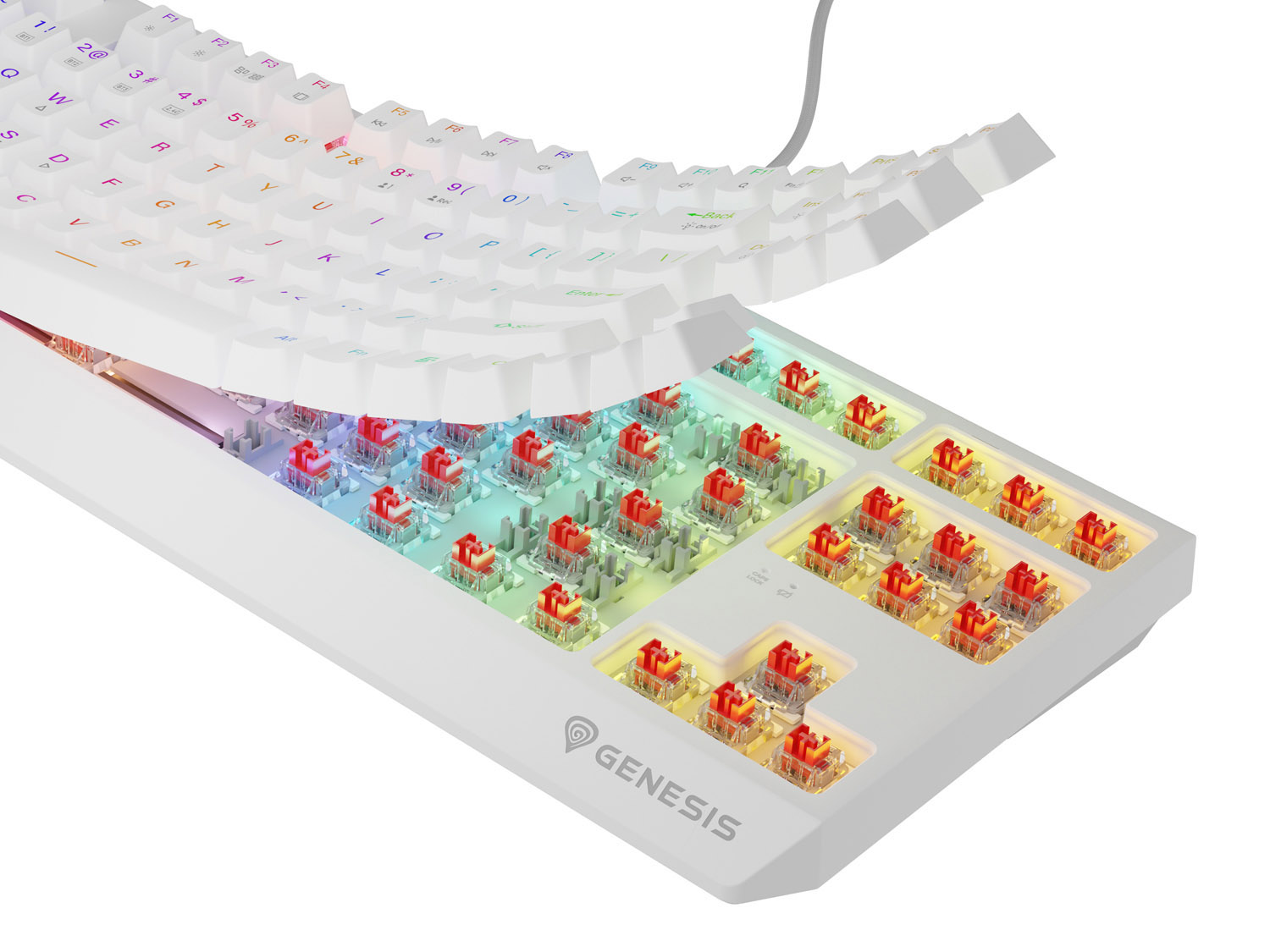 GENESIS herná klávesnica THOR 230/ TKL/ RGB/ Outemu Red/ Bezdrôtová USB + Bluetooth/ US layout/ Biela 