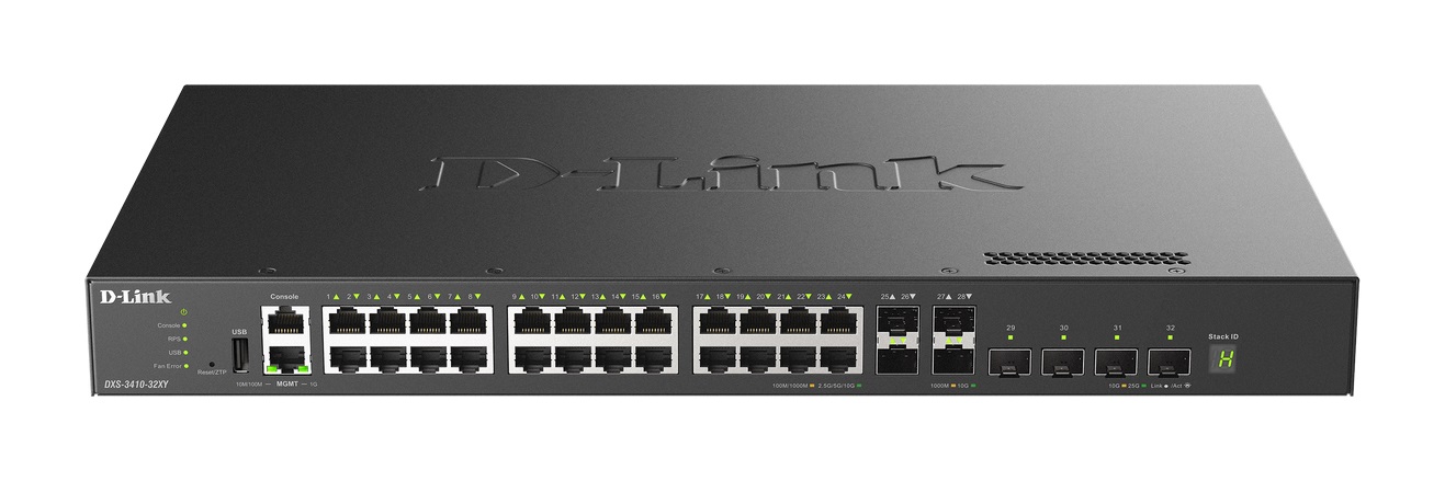 D-Link DXS-3410-32SY/ E 10G Layer 3 Stackable Managed Switch, 24x 10GBASE-T, 4*10G SFP+, 4x 25G SFP28