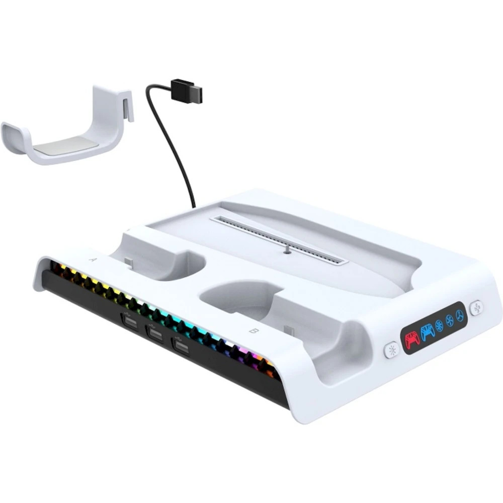 iPega P5S006 Multifunkčný Nabíjací RGB Stojan s Chladením pre PS5 Slim White 