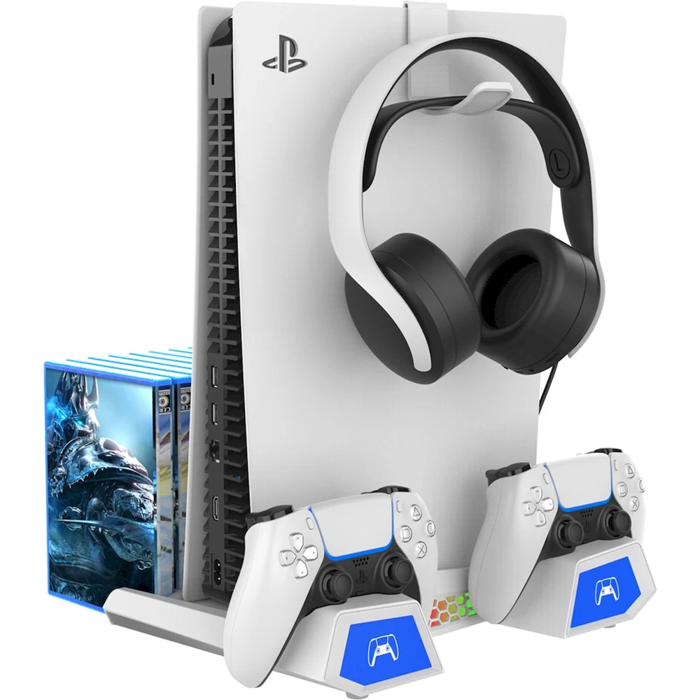 iPega P5S023 Multifunkčný Nabíjací Stojan s Chladením pre PS5/ PS5 Slim White 