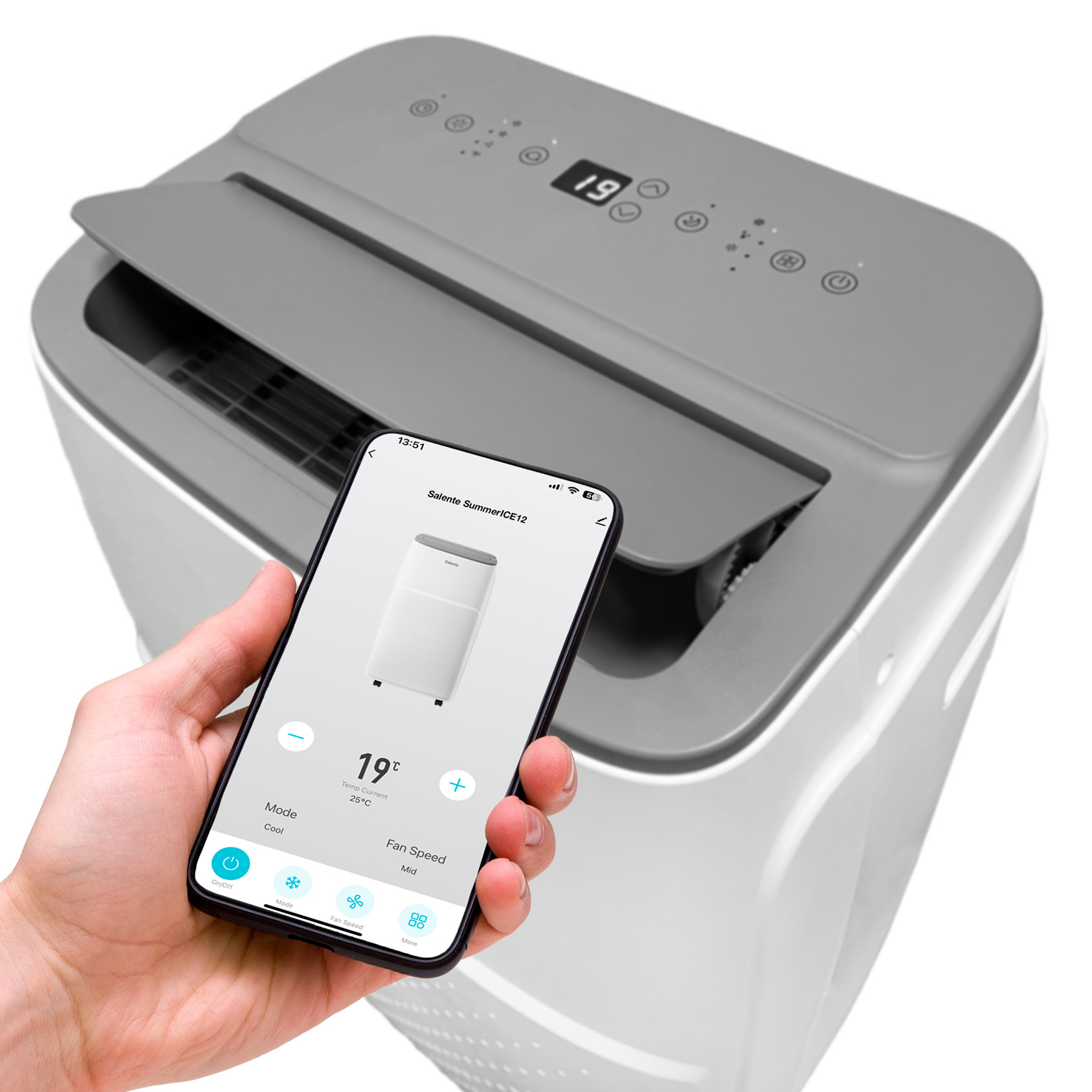 Salente SummerICE12, múdra mobilná klimatizácia, 12000 BTU, WiFi + Bluetooth, diaľk. ovl. 