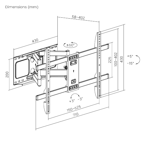 Výsuvný držiak Brateck LPA69-466 pre TV 37"-80" 60kg polohovateľný nástenný Heavy Duty 