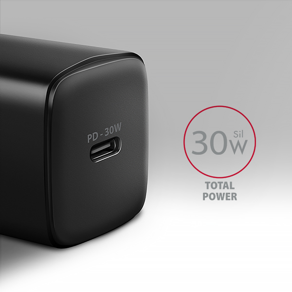 AXAGON ACU-PD30, Sil nabíjačka do siete 30W, 1x port USB-C, PD3.0/ PPS/ QC4+/ SFC/ AFC/ Apple, čierna 