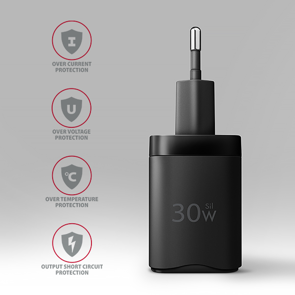 AXAGON ACU-PD30, Sil nabíjačka do siete 30W, 1x port USB-C, PD3.0/ PPS/ QC4+/ SFC/ AFC/ Apple, čierna 