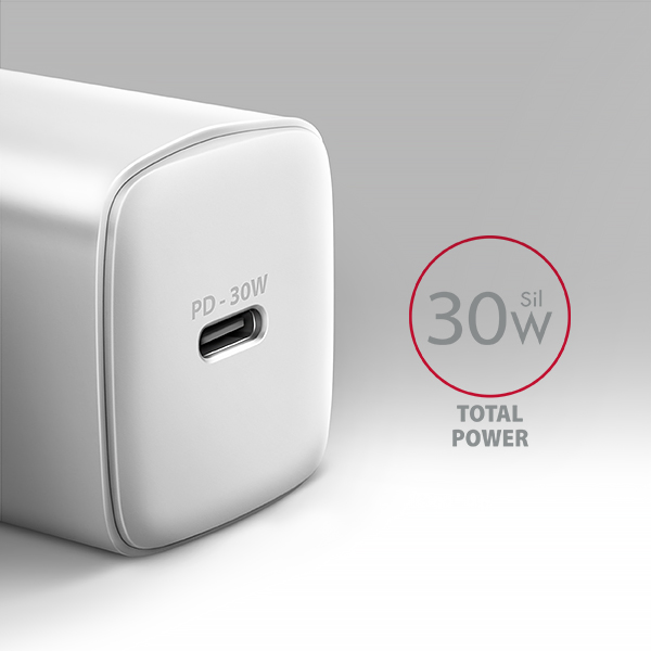 AXAGON ACU-PD30W, Sil nabíjačka do siete 30W, 1x port USB-C, PD3.0/ PPS/ QC4+/ SFC/ AFC/ Apple, biela 