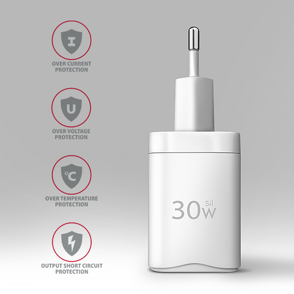 AXAGON ACU-PD30W, Sil nabíjačka do siete 30W, 1x port USB-C, PD3.0/ PPS/ QC4+/ SFC/ AFC/ Apple, biela 