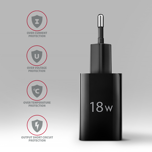 AXAGON ACU-QC18, nabíjačka do siete 18W, 1x port USB-A, QC3.0/ AFC/ Apple, čierna 