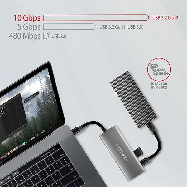 AXAGON HMC-5G2, USB 10Gbps hub, porty 2x USB-A, 2x USB-C, HDMI 4k/ 60, PD 100W, kábel USB-C 13cm 