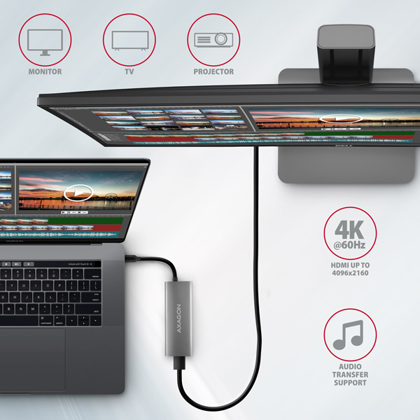 AXAGON HMC-5G2, USB 10Gbps hub, porty 2x USB-A, 2x USB-C, HDMI 4k/ 60, PD 100W, kábel USB-C 13cm 