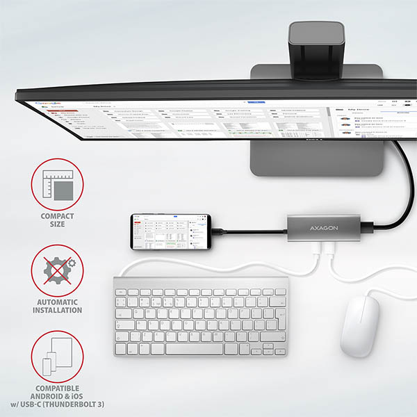 AXAGON HMC-5G2, USB 10Gbps hub, porty 2x USB-A, 2x USB-C, HDMI 4k/ 60, PD 100W, kábel USB-C 13cm 