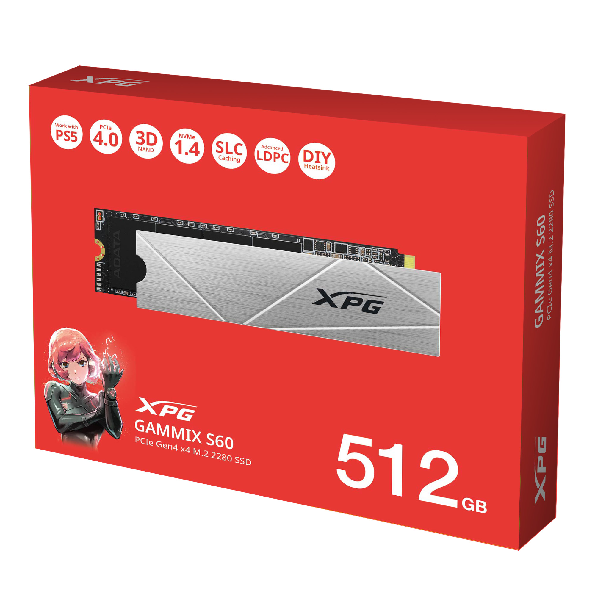 ADATA XPG GAMMIX S60/ 512GB/ SSD/ M.2 NVMe/ Strieborná/ Heatsink/ 5R 