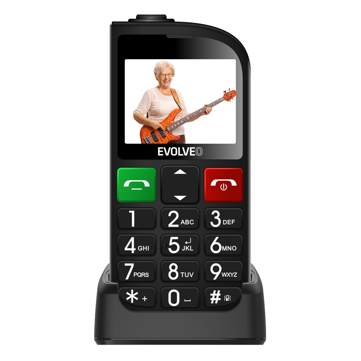 EVOLVEO EasyPhone FL, mobilný telefón pre seniorov s nabíjacím stojanom, čierna 