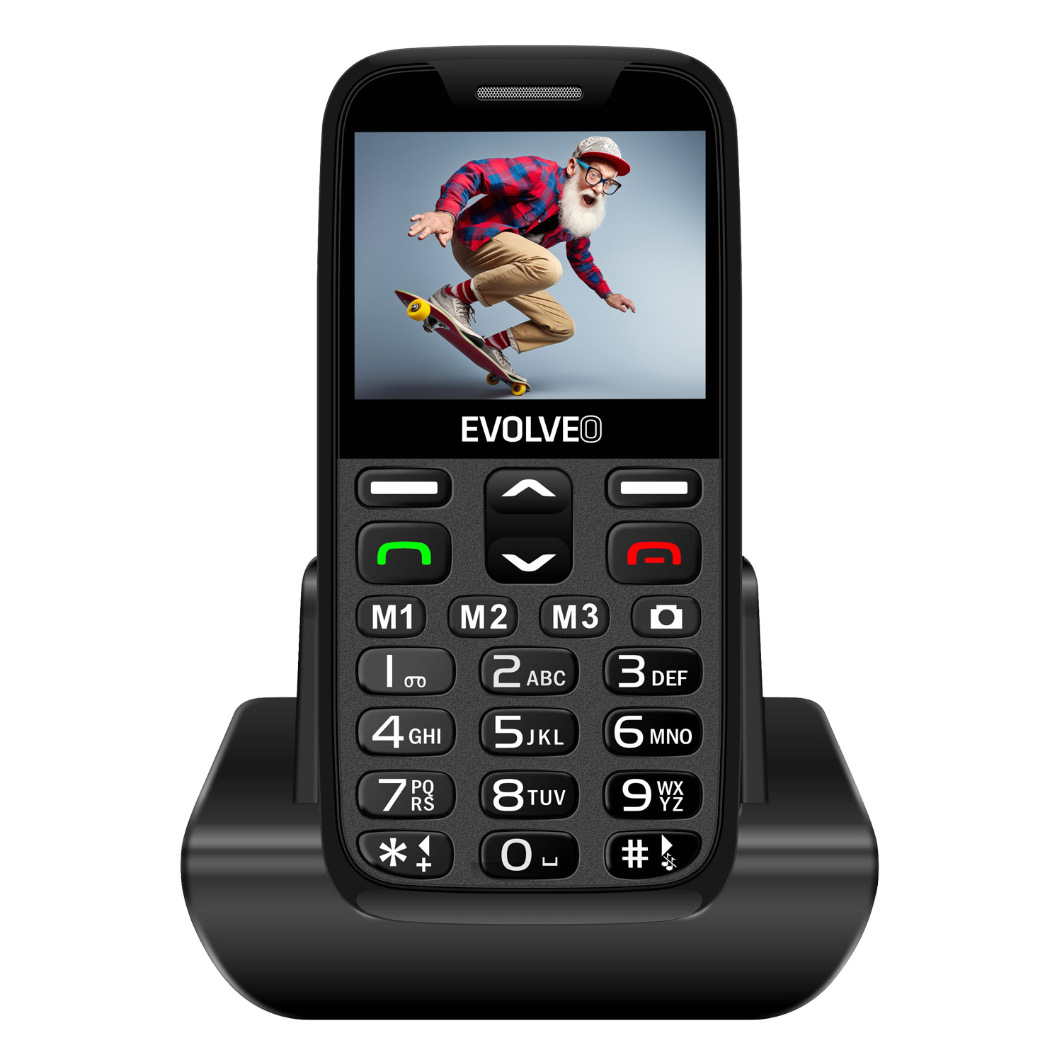 EVOLVEO EasyPhone XR, mobilný telefón pre seniorov s nabíjacím stojanom, čierna 