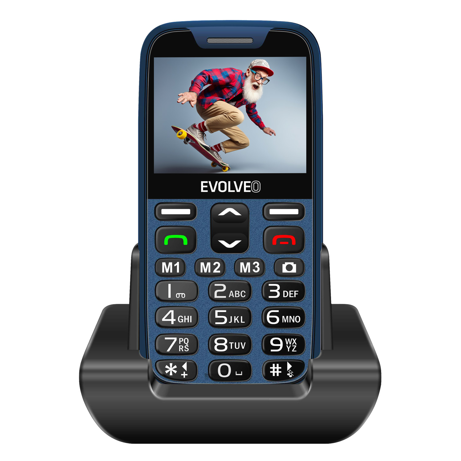 EVOLVEO EasyPhone XR, mobilný telefón pre seniorov s nabíjacím stojanom, modrá 