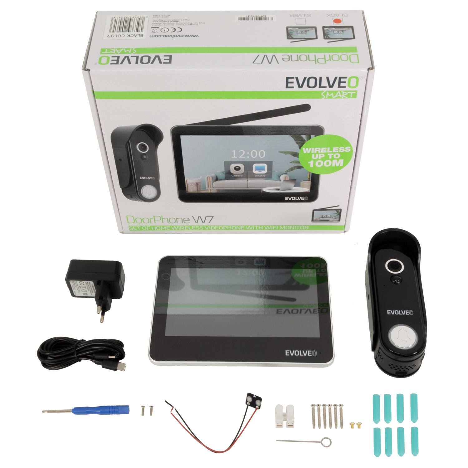 EVOLVEO DoorPhone W7, Sada domáceho bezdrôtového videotelefónu s WiFi čierny monitor 