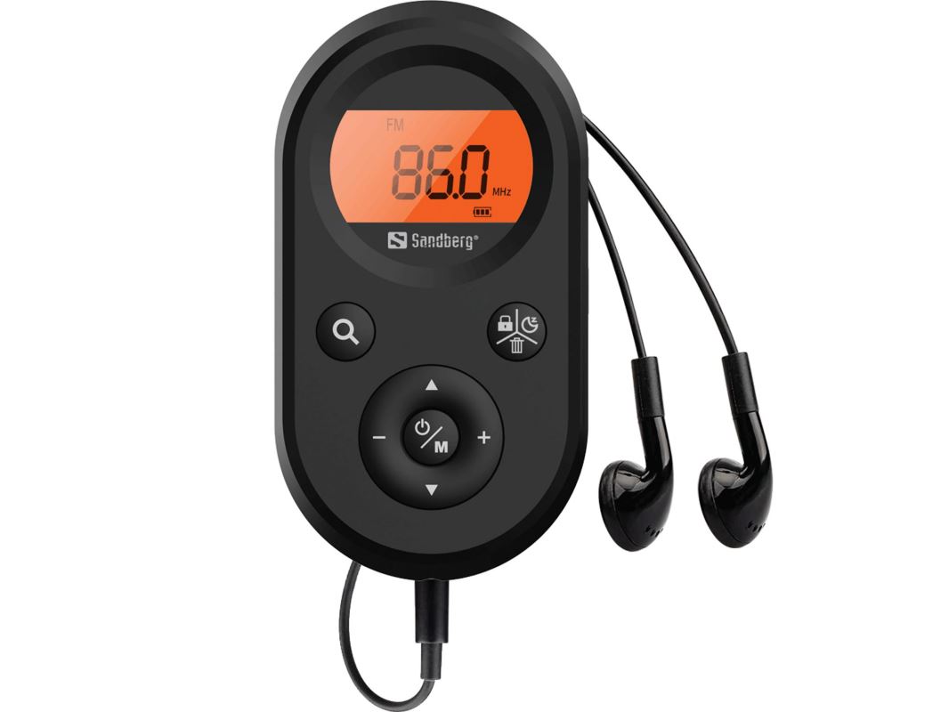Sandberg vreckový FM+AM rádio Recharge, dobíjacie batérie, display, čierna 