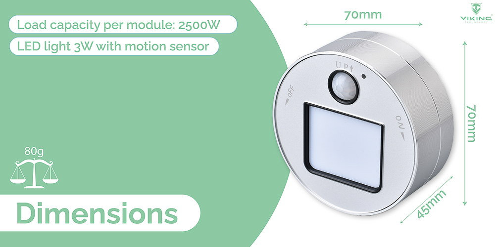 Viking zásuvkový modul A20, LED světlo s pohybovým senzorem 3W, černá 
