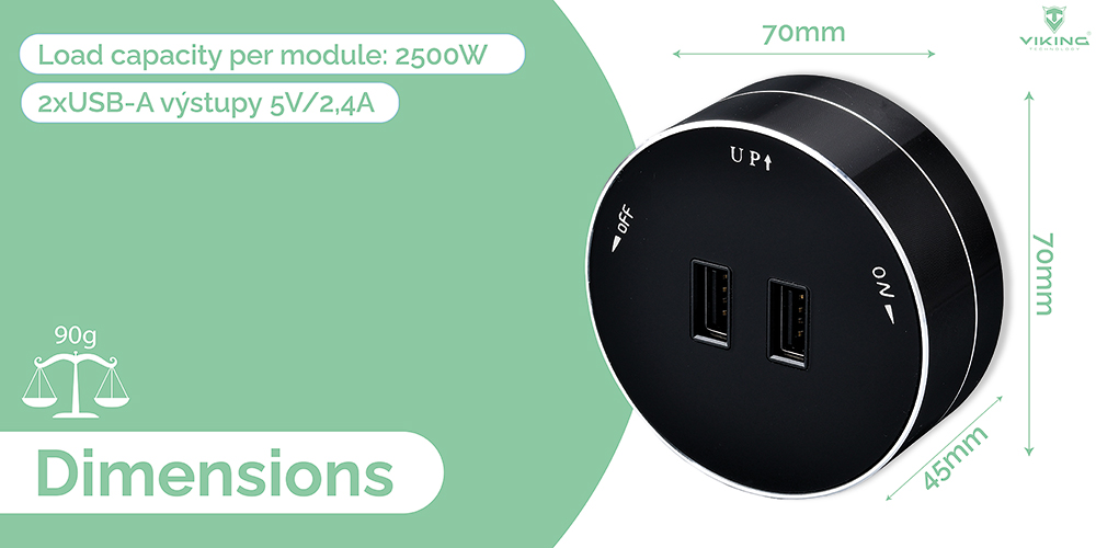 Zásuvkový modul Viking A50S, strieborná 