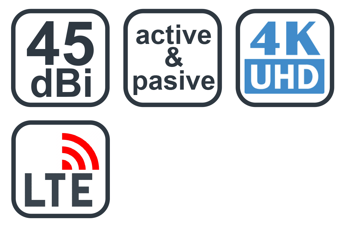 EVOLVEO Xany 2A LTE 230/ 5V, 45dBi aktivní pokojová anténa DVB-T/ T2, LTE filtr 