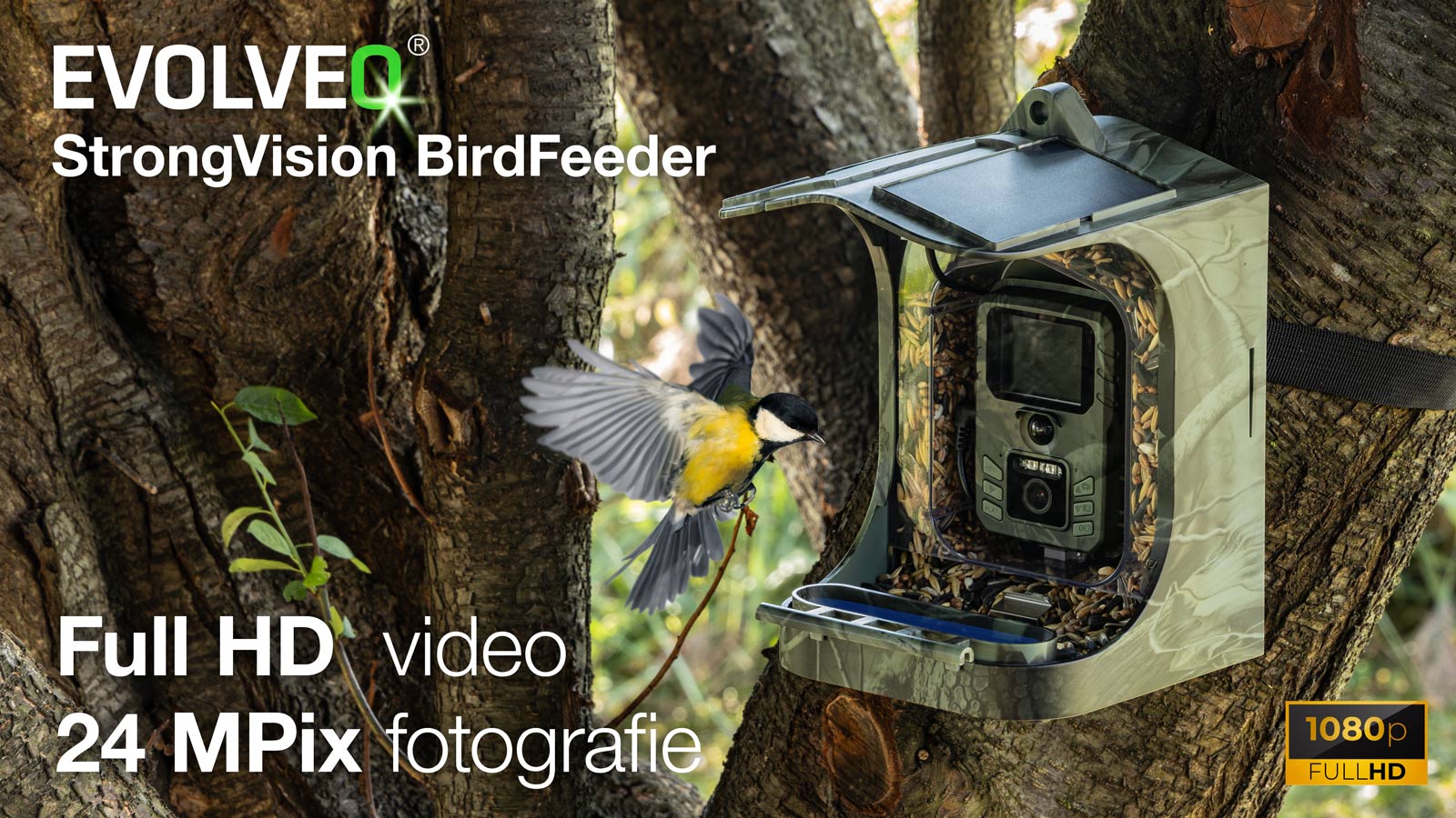 EVOLVEO StrongVision BirdFeeder - Chytré krmítko pre vtáky s kamerou a solárnym panelom 