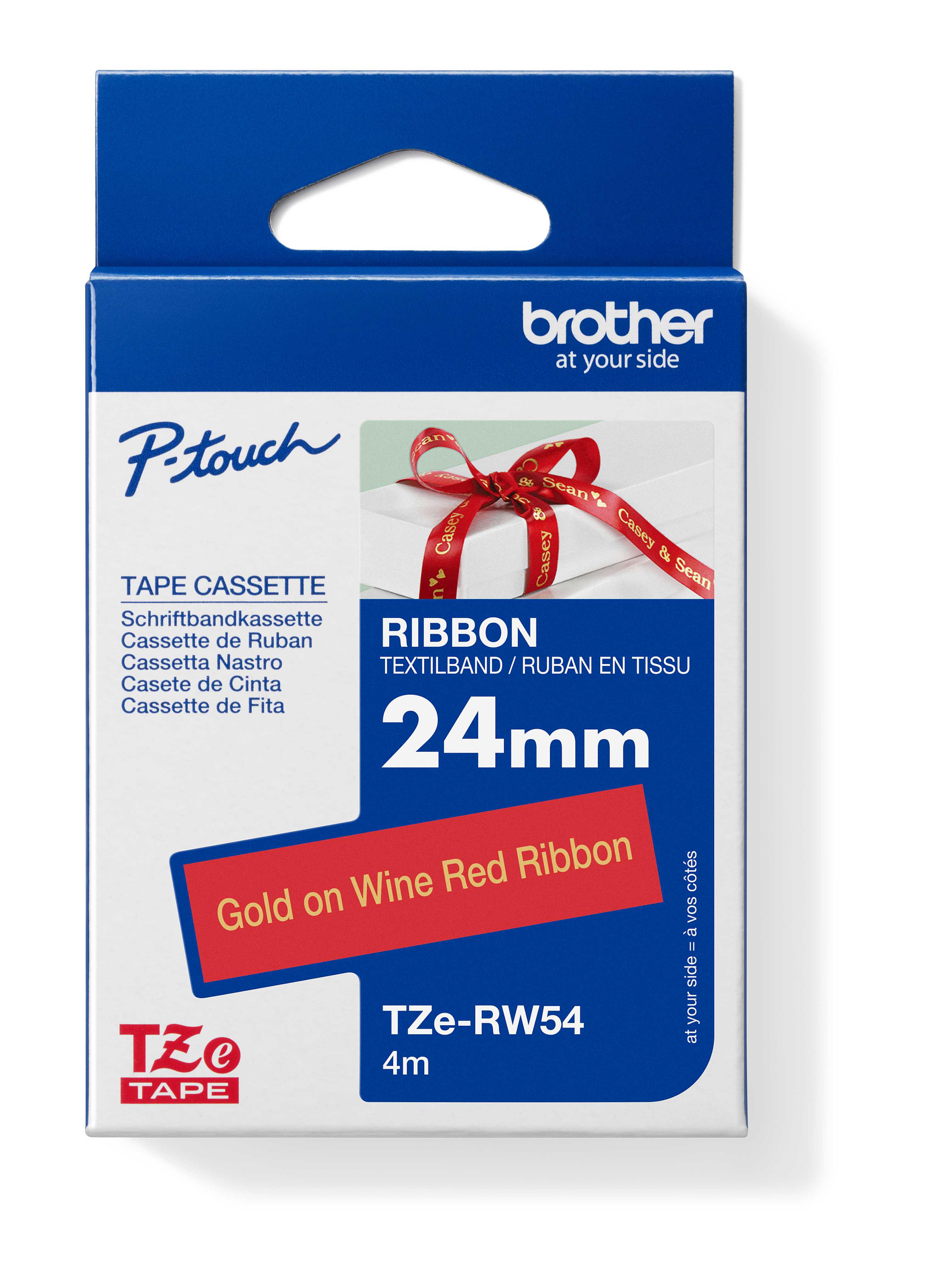 Brother TZE-RW54 zlatá na vínovo červené, 24 mm, textilná páska 