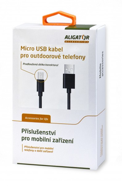 Aligator Dátový kábel s predĺženým microUSB konektorom, 2A, čierny 