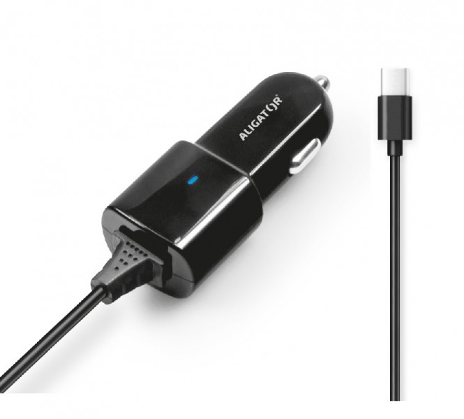 Aligátor nab. do auta USB-C s USB TCH 2, 4A čierna