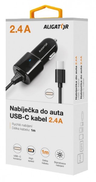 Aligator nab. do auta USB-C s USB TCH 2, 4A černá 