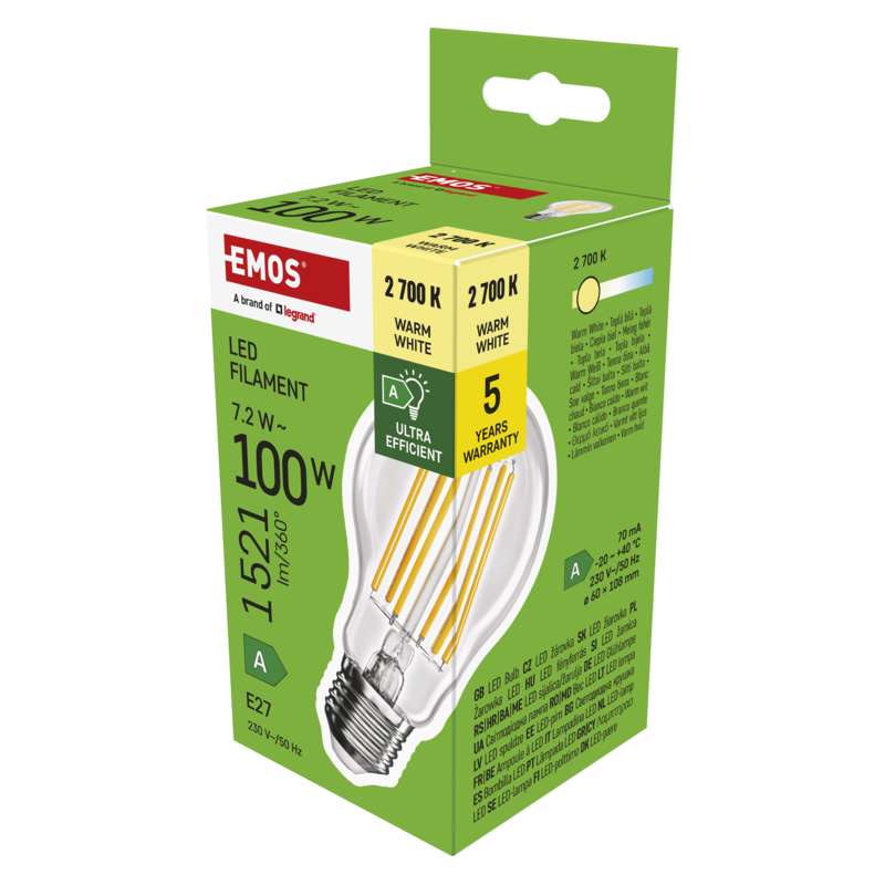 EMOS LED FLM A60 7, 2 W (100 W) 1521lm E27 WW A CLASS