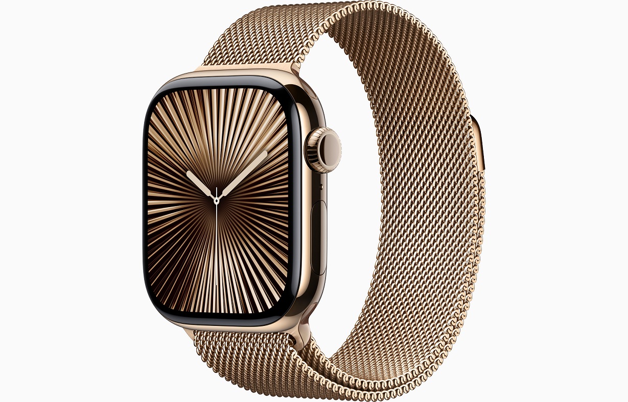 Apple Watch Series 10 GPS + Cellular 42mm Gold Titanium Case with Gold Milanese Loop