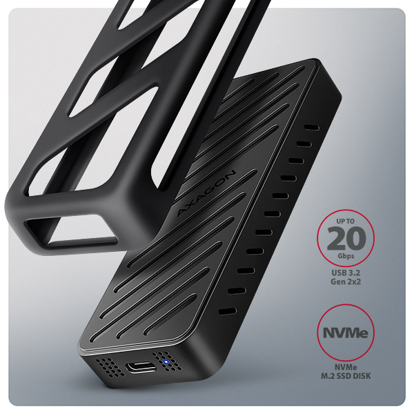 AXAGON EEM2-20G, USB-C 20Gbps - M.2 NVMe SSD kovový ARMORED box 