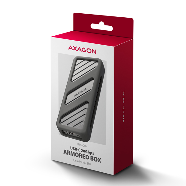 AXAGON EEM2-20G, USB-C 20Gbps - M.2 NVMe SSD kovový ARMORED box 