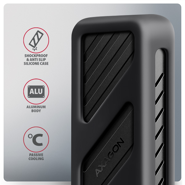 AXAGON EEM2-20G, USB-C 20Gbps - M.2 NVMe SSD kovový ARMORED box 