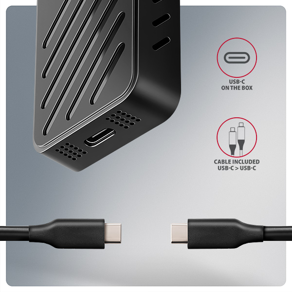 AXAGON EEM2-20G, USB-C 20Gbps - M.2 NVMe SSD kovový ARMORED box 