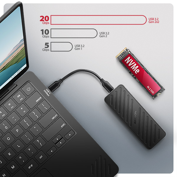 AXAGON EEM2-20G, USB-C 20Gbps - M.2 NVMe SSD kovový ARMORED box 