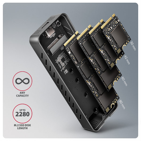 AXAGON EEM2-20G, USB-C 20Gbps - M.2 NVMe SSD kovový ARMORED box 