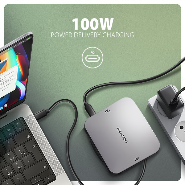 AXAGON HMC-UFO, USB 10Gbps hub, 2x USB-A, USB-C, HDMI 4k/ 60, RJ-45, M.2 slot, SD/ mSD, audio, PD 