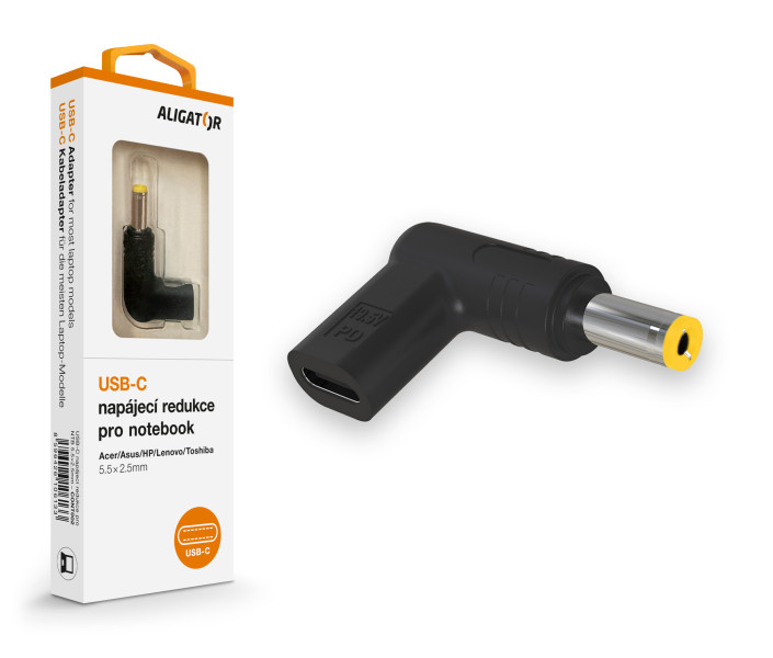 Aligator USB-C napájacia redukcia 5, 5x2, 5 mm pre notebooky Acer/ Asus/ HP/ Lenovo/ Toshiba 