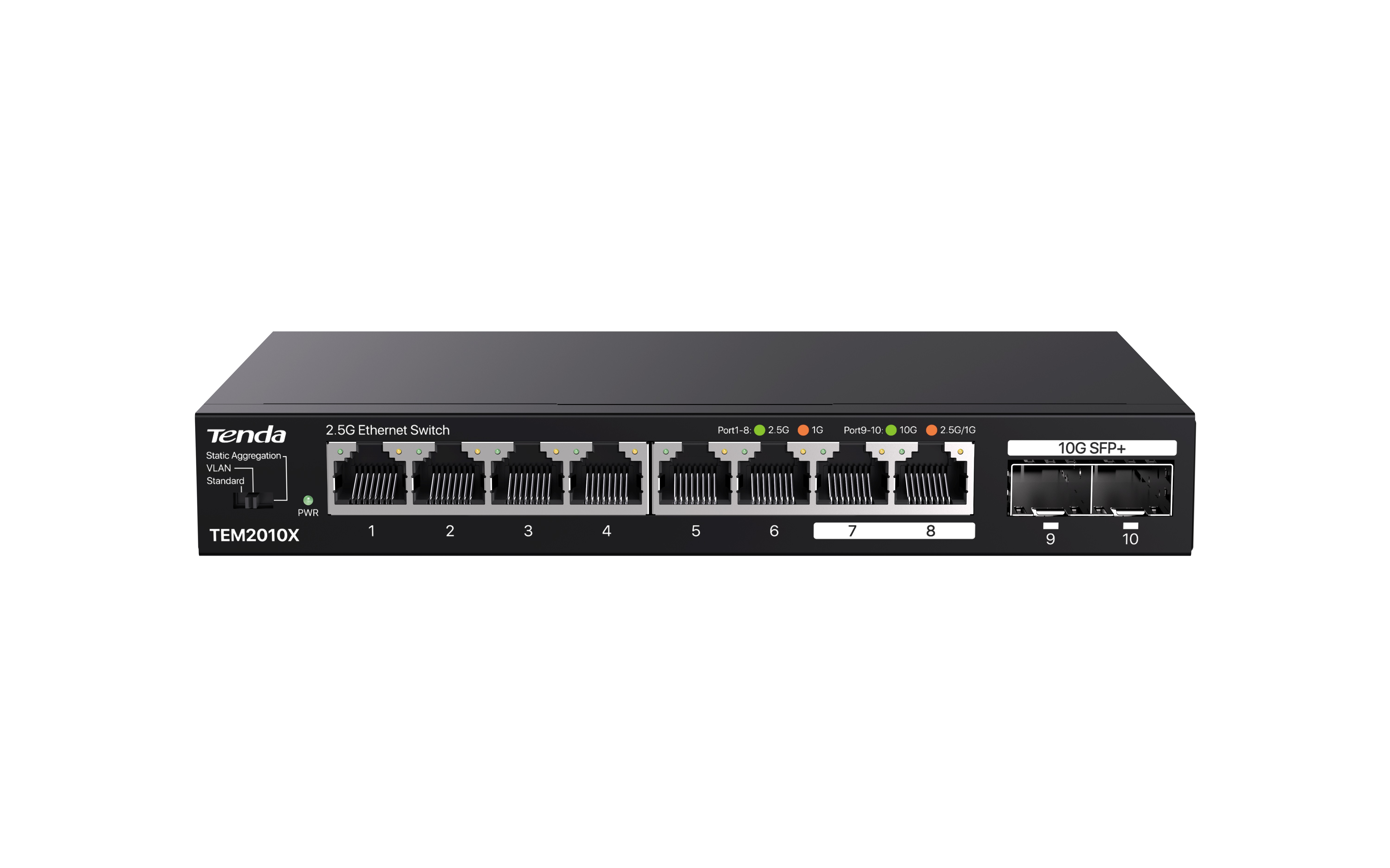 Tenda TEM2010X - Multi-gigabit switch, 8x 2.5G RJ45 + 2x 10G SFP+ port, MAC 16K, ochrana 6kV 