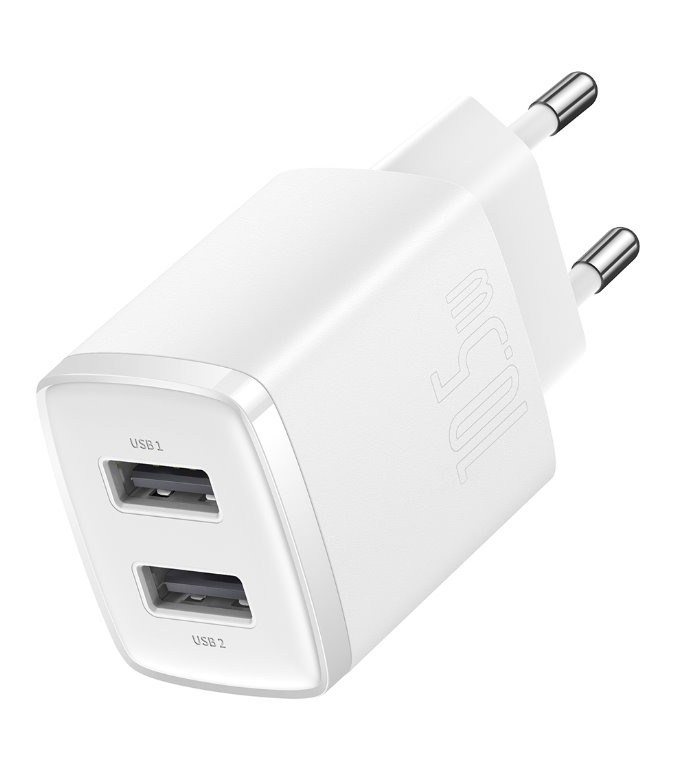 Baseus nabíjačka do siete Compact 2xUSB 10, 5W biela 