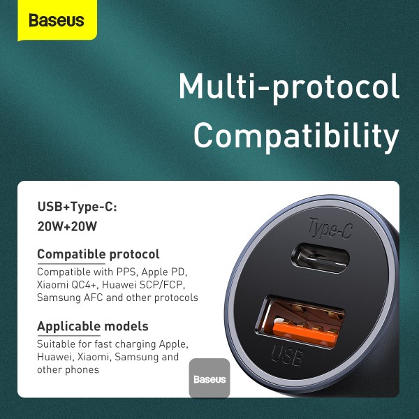 Baseus rýchlonabíjačka do auta Golden Contractor Pro Dual USB+USB-C 40W tmavo šedá 