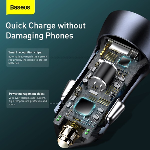 Baseus rýchlonabíjačka do auta Golden Contractor Pro Dual USB+USB-C 40W tmavo šedá 